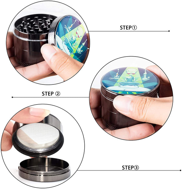 Alien Flower Spice Grinder,Large 4 Piece 2.2in Grinders Silver