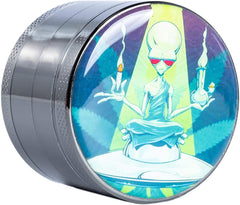 Alien Flower Spice Grinder,Large 4 Piece 2.2in Grinders Silver
