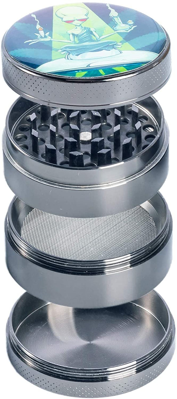 Alien Flower Spice Grinder,Large 4 Piece 2.2in Grinders Silver